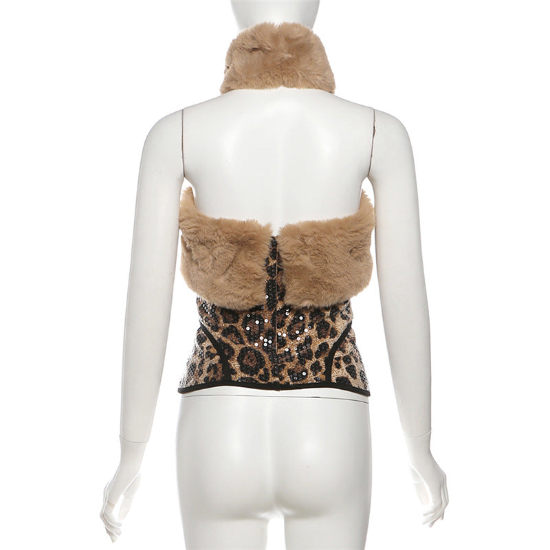 Conjunto Top y Falda Patchwork Leopardo y Lentejuelas