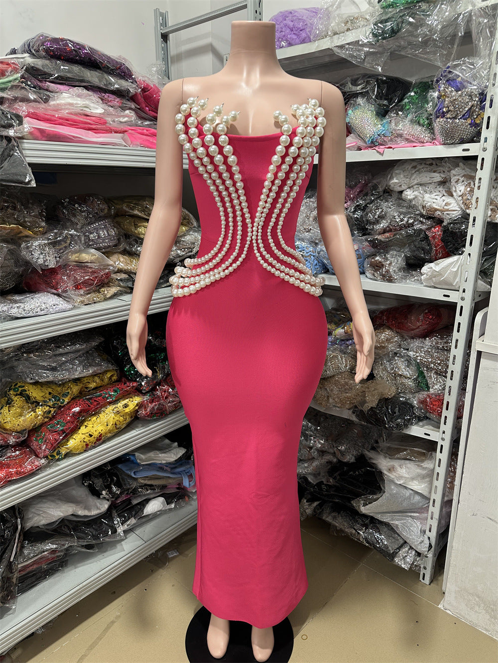 Vestido de Lujo con Lentejuelas Tipo Vendaje para Pasarela de Moda, Celebridades, Banquetes, Club y Exportación, Vestido de Noche