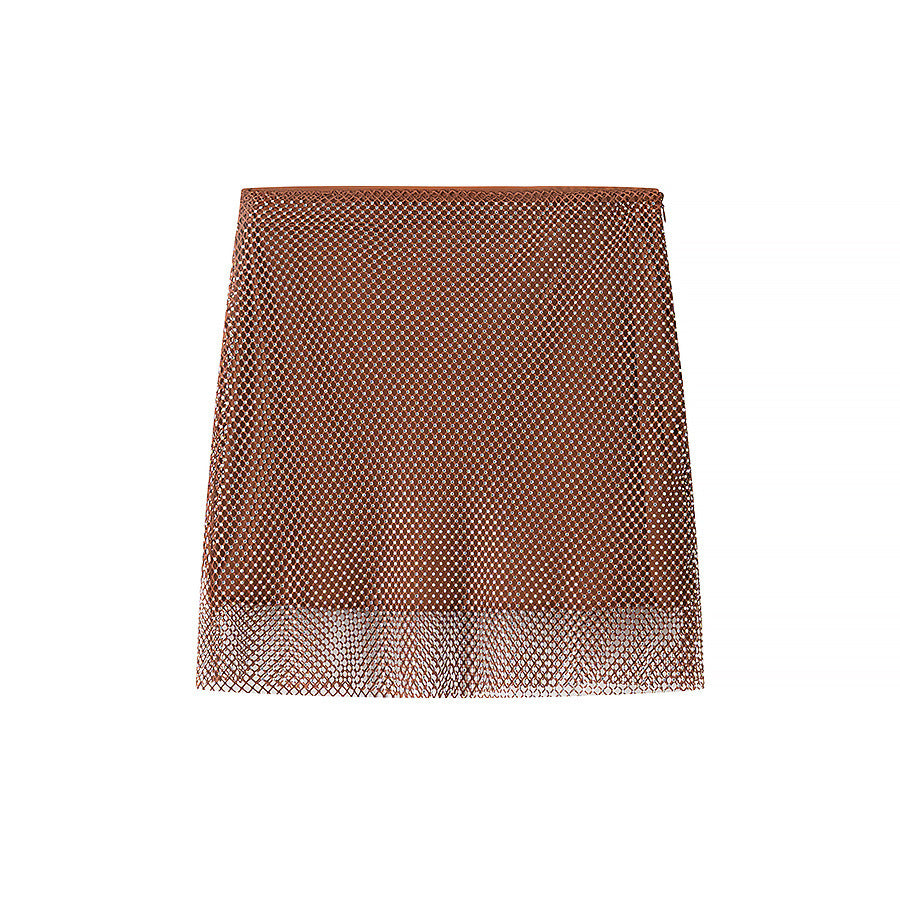 Conjunto Dos Piezas Top Sin Tirantes Transparente Empalmado Mini Falda Poliéster Street Fashion Casual Mujer Marrón