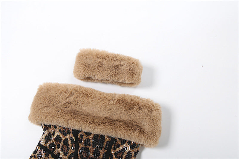 Conjunto Top y Falda Patchwork Leopardo y Lentejuelas