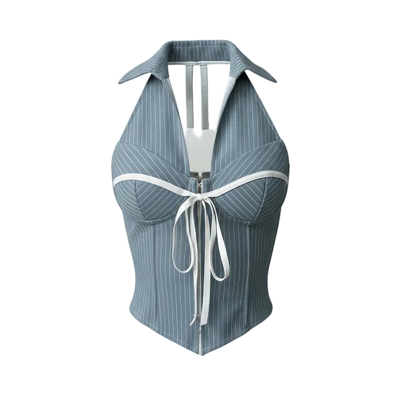 Top de tirantes a rayas para mujer con cuello halter