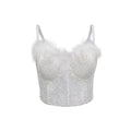 Lace-Up Back Fitted Camisole with Feather and Rhinestone Embellishments