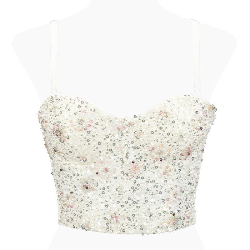 Women's Crop Top with Pink Sequins and Beads