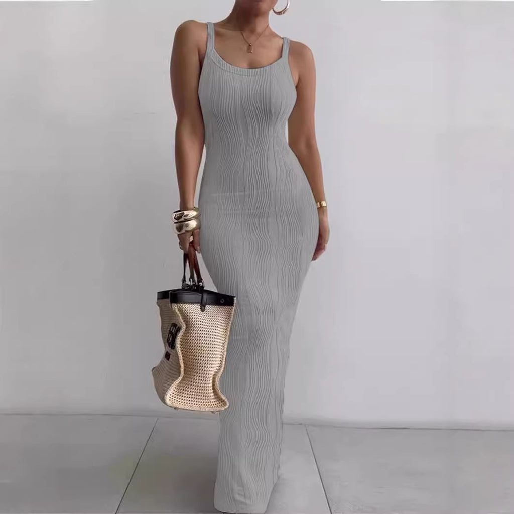 Vestido largo sin mangas ajustado elegante de verano para mujer