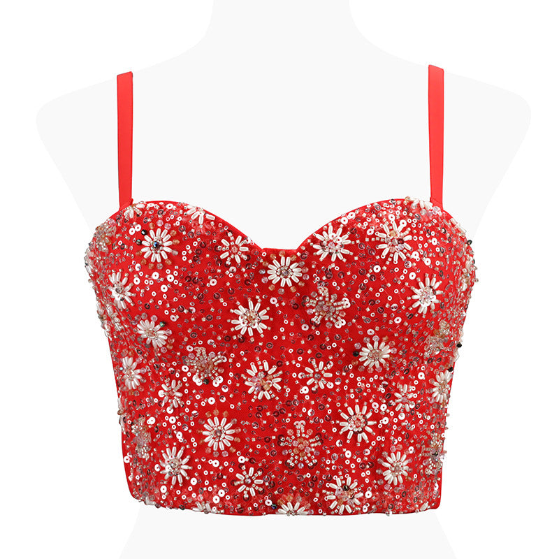 Women's Crop Top with Pink Sequins and Beads