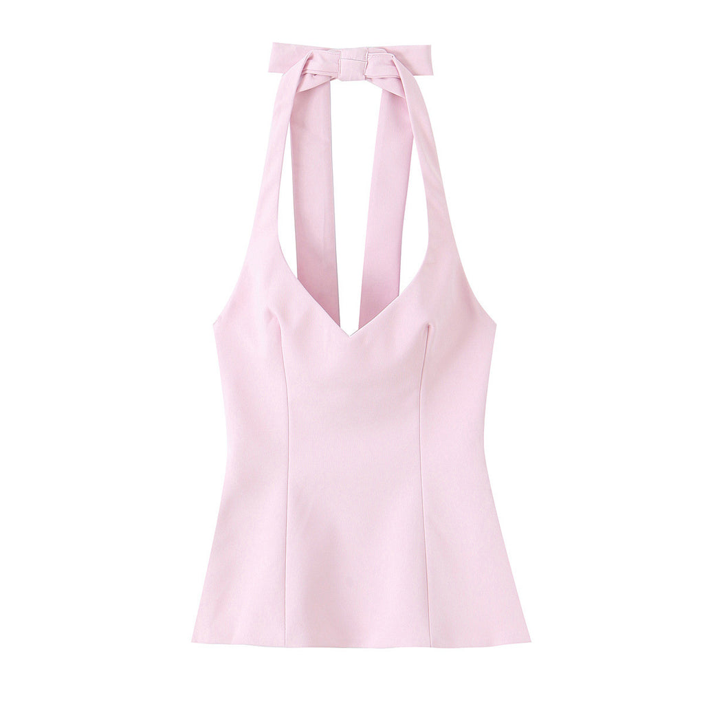Top Halter Fruncido con Escote Profundo