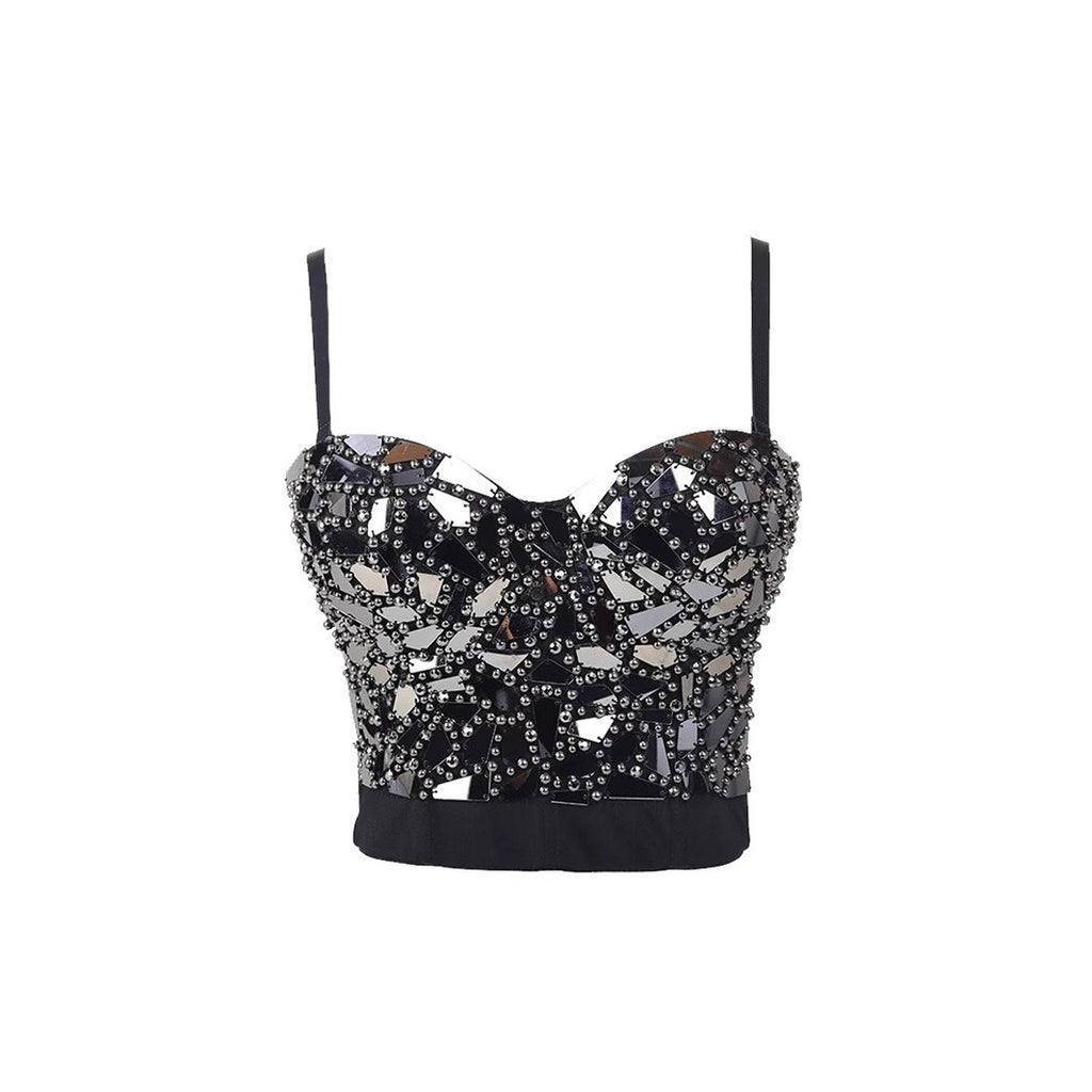 Top Bustier Strapless Lentejuelas Cristal Danza del Vientre Escenario Mujer