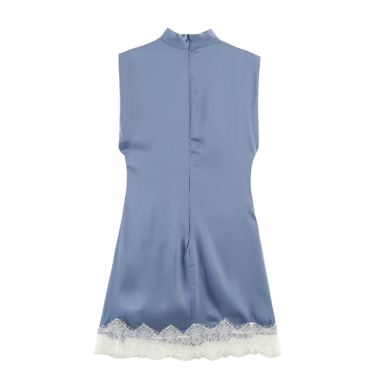 Blusa Azul Satinada con Encaje sin Mangas