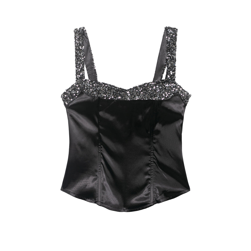 Sequin Spliced Sleeveless Crop Top for Women