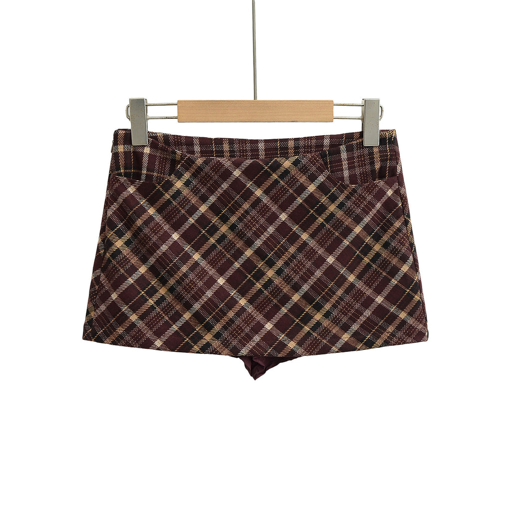 High-Waist A-Line Plaid Super Short Bodycon Skirt