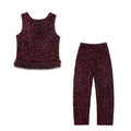 Conjunto Dos Piezas Top Sin Mangas Cuentas Bajo Pelo Sintético Pantalón Holgado Cuentas Glam Mujer Rojo