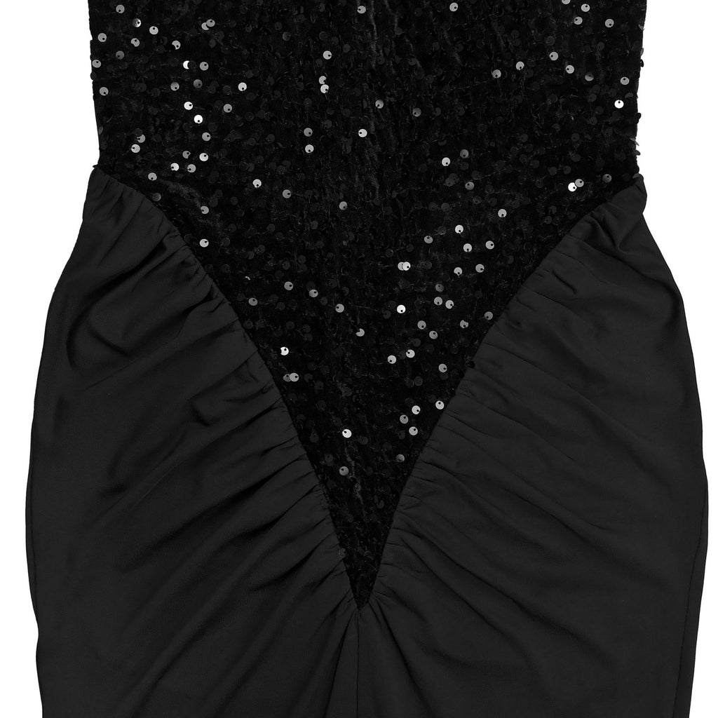 Vestido Largo Bodycon Sin Mangas Cuello Alto Pedrería Terciopelo Lentejuelas Abertura Elegante Mujer
