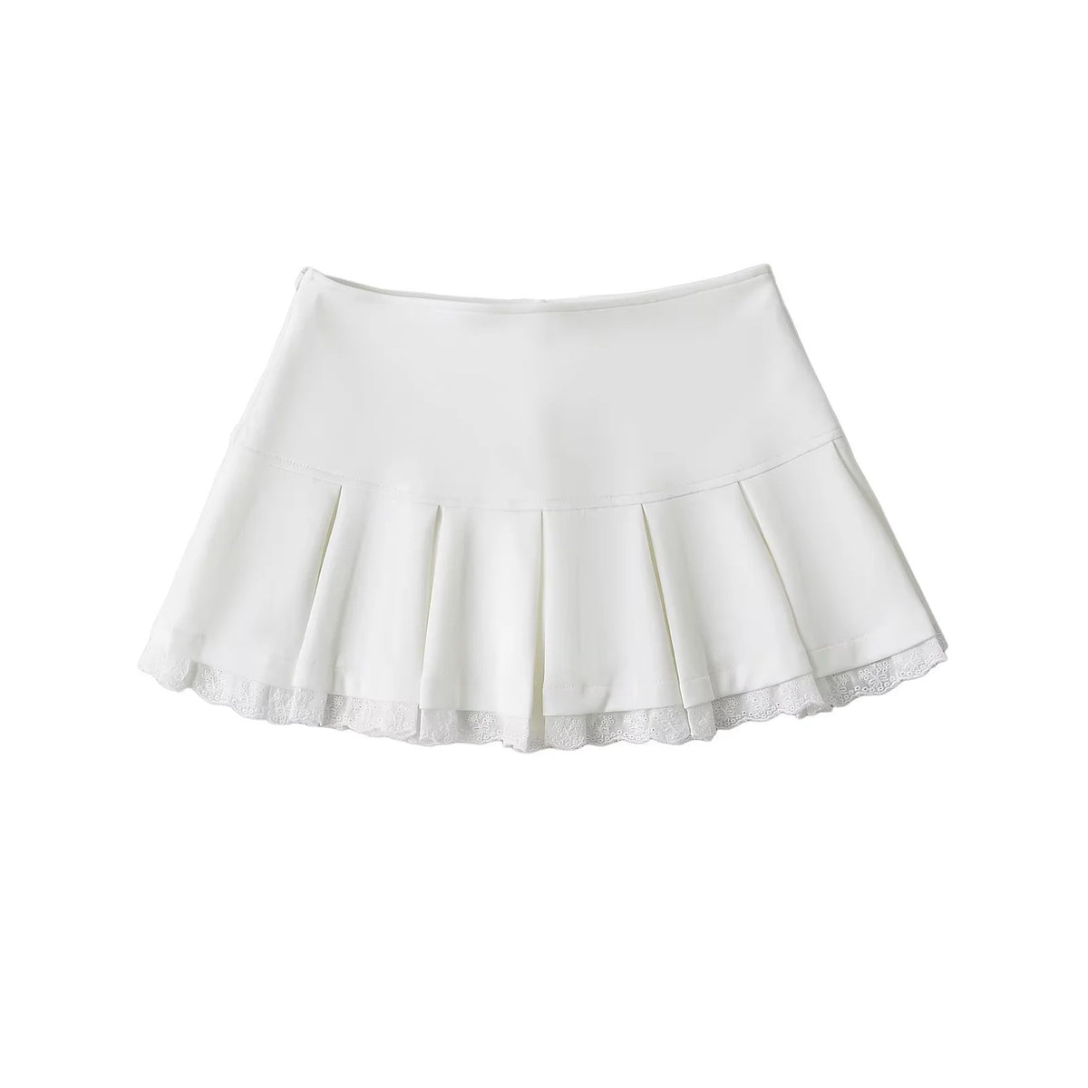Falda Corta Plisada Encaje Algodón Spandex Color Liso Streetwear Casual Mujer