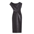 Vestido Largo Asimétrico Polipiel Plisado Manga Corta Slim Fit Mujer