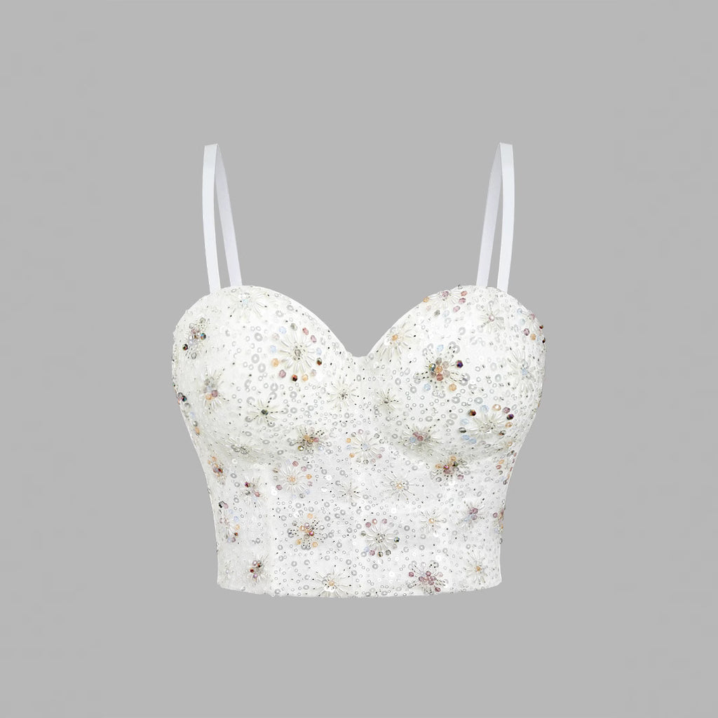 Women's Crop Top with Pink Sequins and Beads