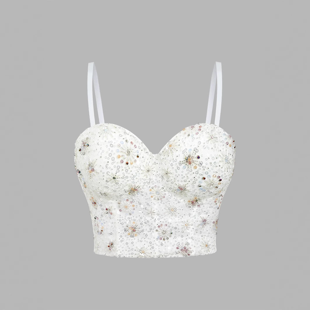 Women's Crop Top with Pink Sequins and Beads