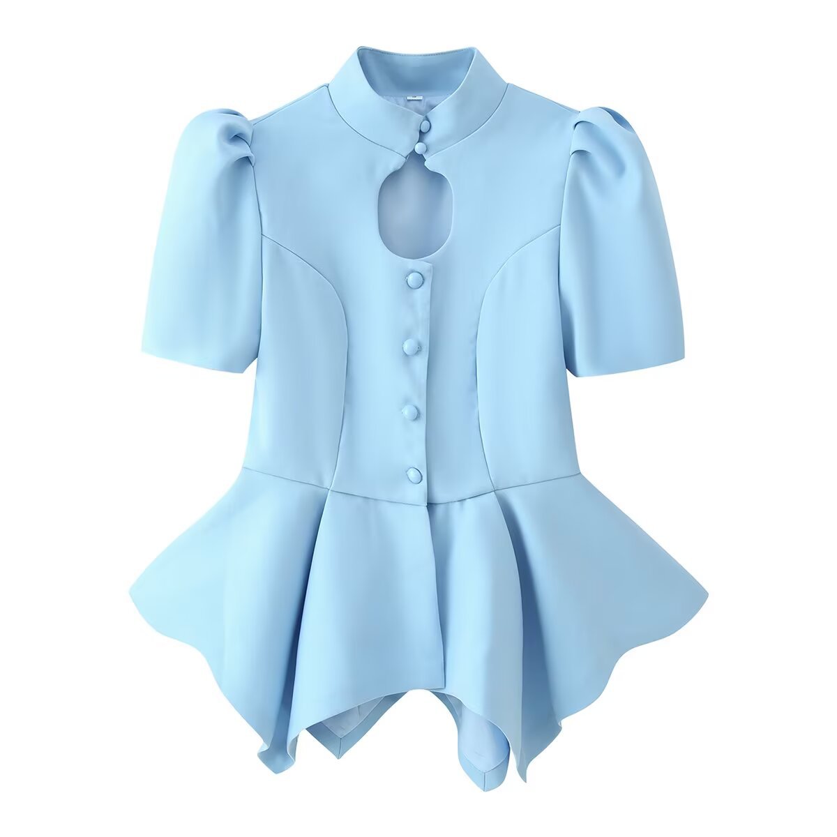 Blusa Elegante con Botones y Bajo Peplum