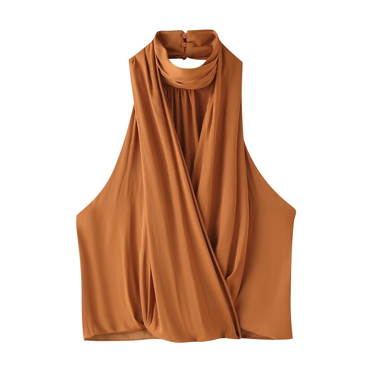 Top de seda plisado con cuello colgante