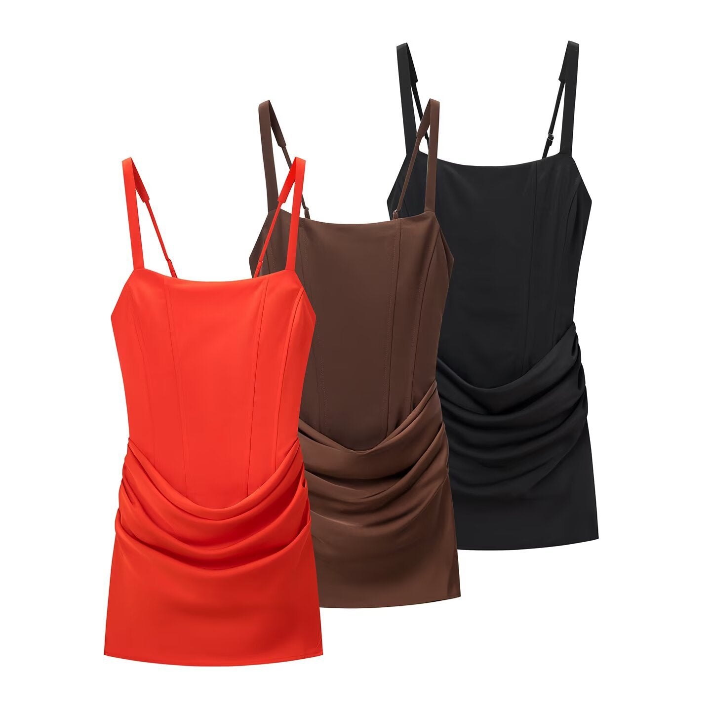 Vestido sin mangas ajustado con pliegues y falda corta