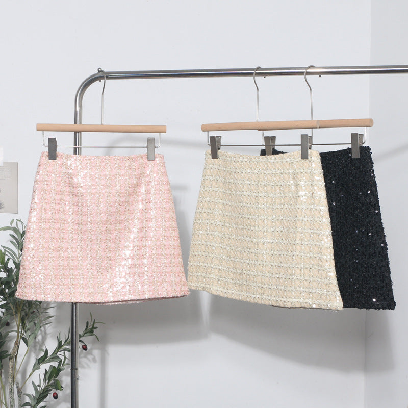 Mini Falda Lápiz Lentejuelas Brillantes Tejido Lana Poliéster Glam Festivo Mujer