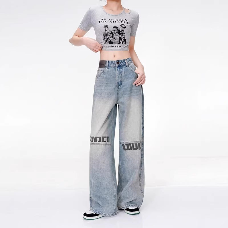 Vaquero Largo Recto Denim Lavado Talle Medio Casual Unisex