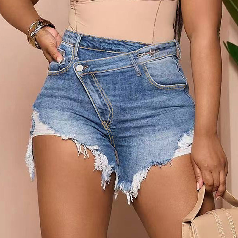 Direct Factory SalesSpring/Summer NewHigh Waist Sexy Raw Hem Denim Shorts Women Slim Fit Bodycon