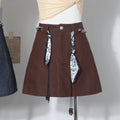 Silk scarf strap belt, high waist slimming denim skirt