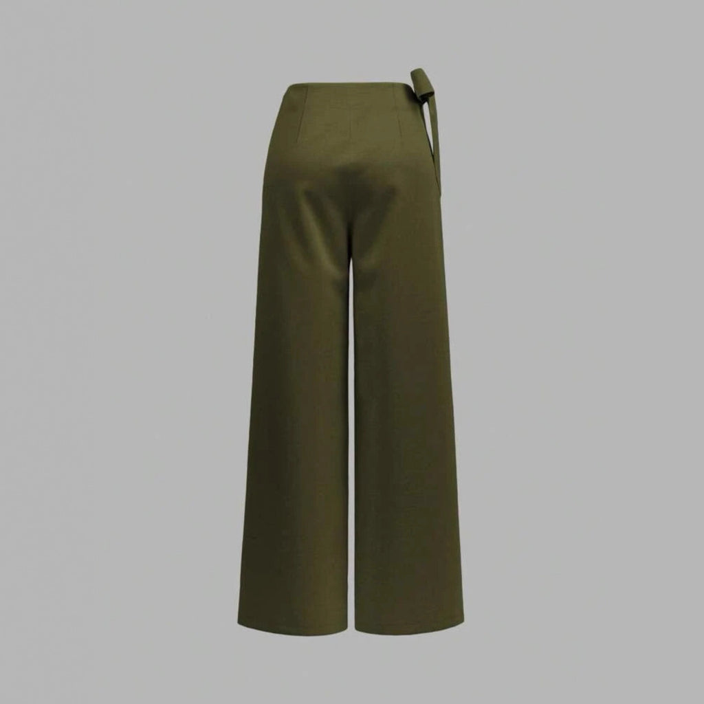 Pantalón Ajustado Pierna Recta Detalle Tirante Cruzado Elegante Casual Mujer