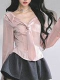 Striped Polo Collar Shirt Slim Fit Sweet Top