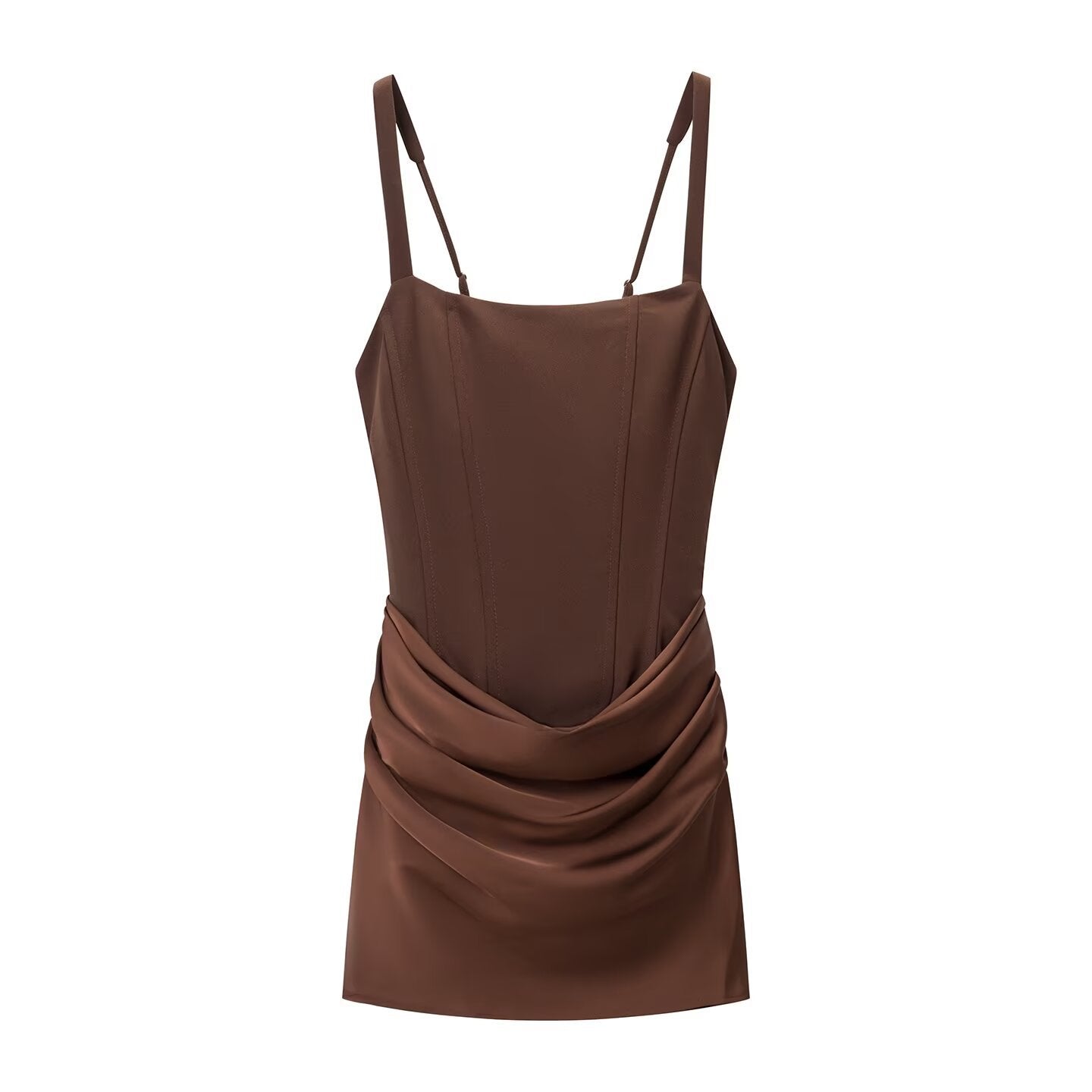 Vestido sin mangas ajustado con pliegues y falda corta