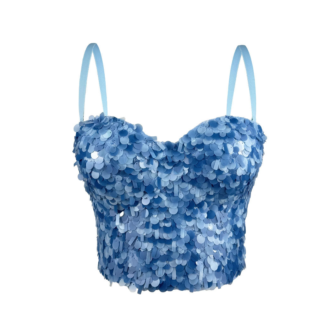 Top brillante de lentejuelas con tirantes sexy