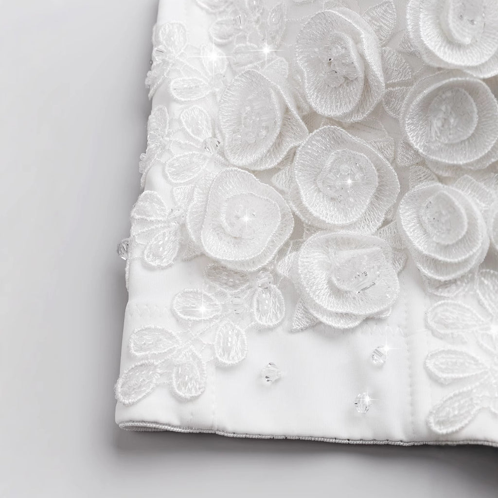 Sexy Bone Corset White Camisole Heavy Embroidered Petal Halter Strapless