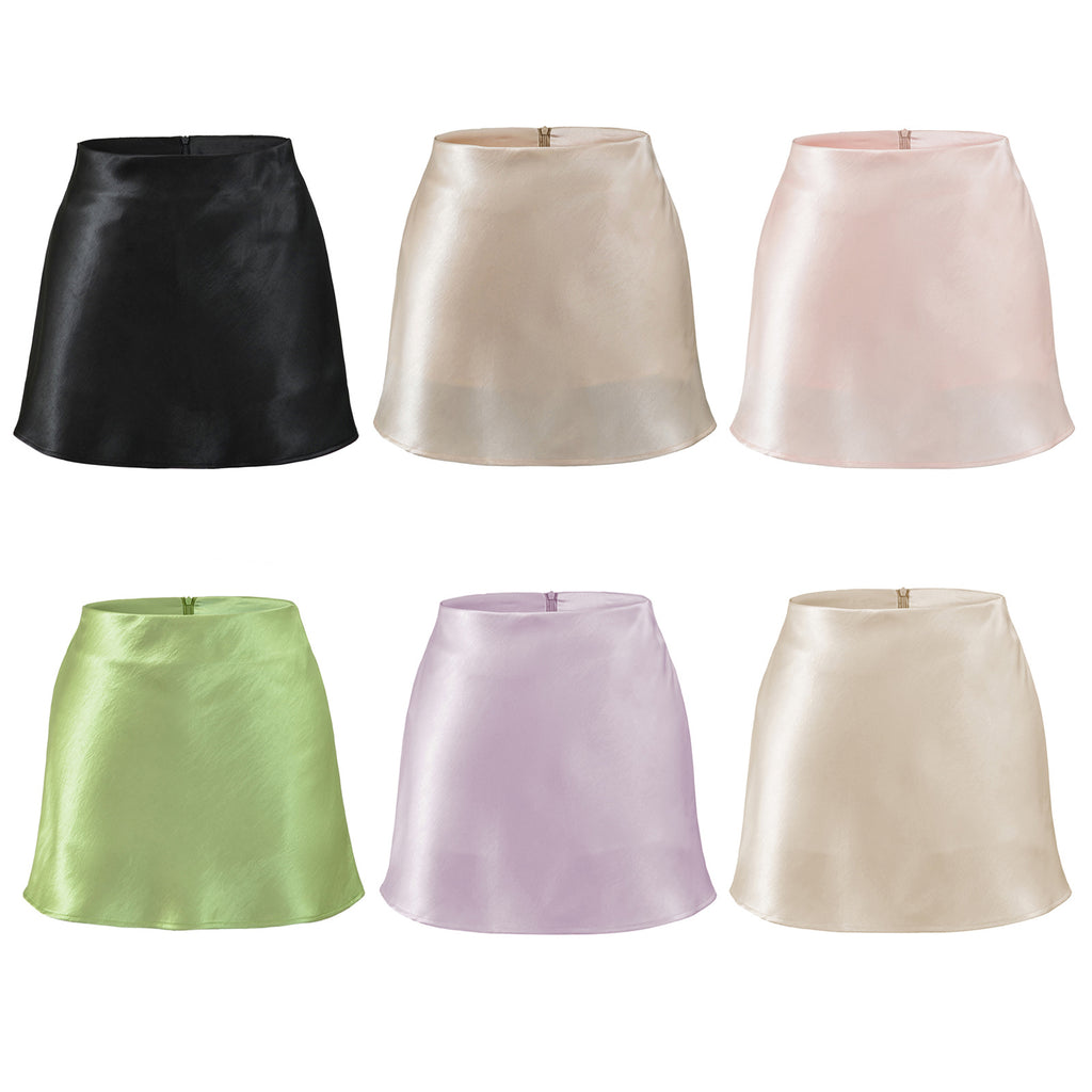 Silk Satin High-Waisted Asymmetrical A-Line Skirt for Women