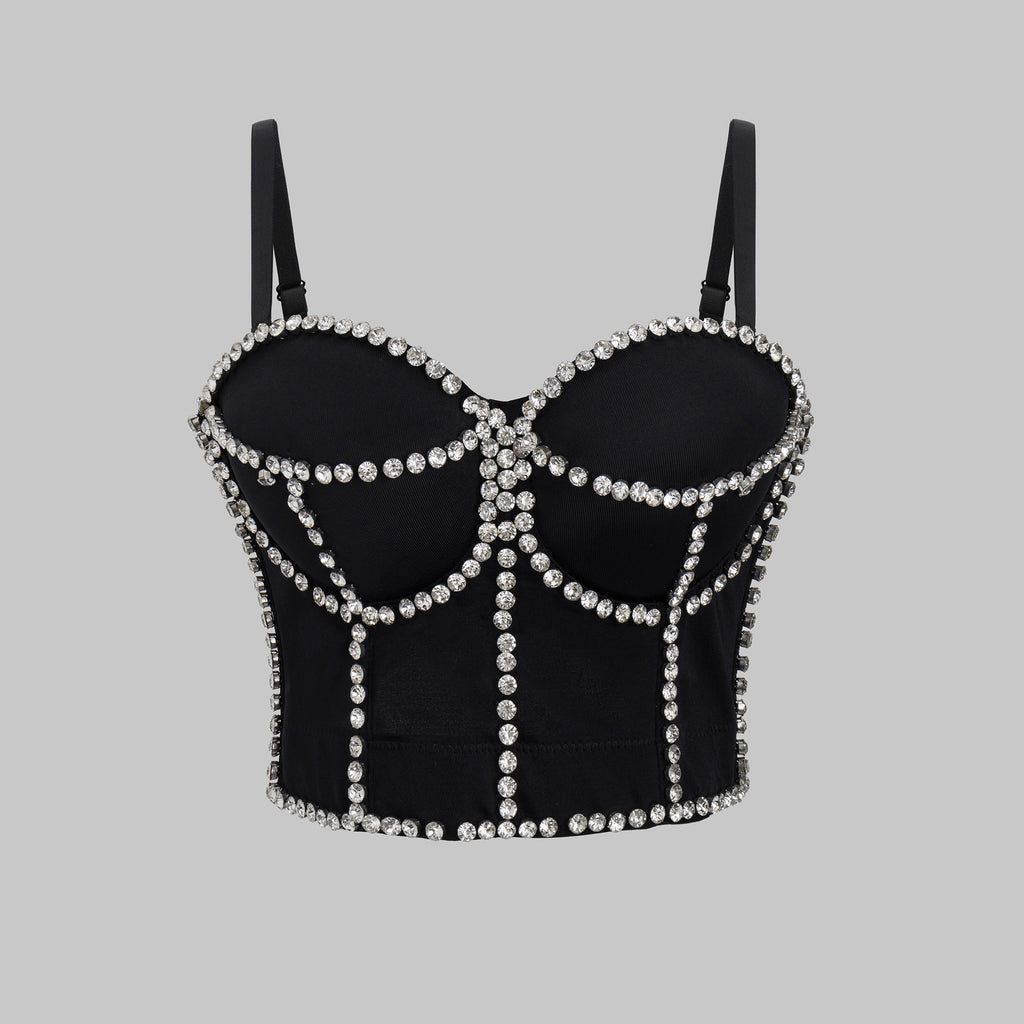 Rhinestone Embellishment and Fishbone Strapless Backless One-Piece Outerwear