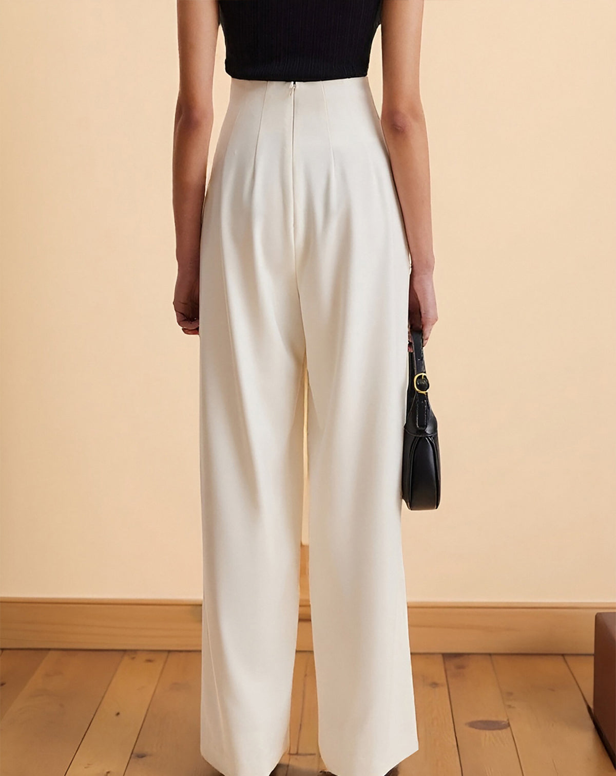 Pantalón Largo Recto Cintura Alta Irregular con Bolsillos Elegante Mujer