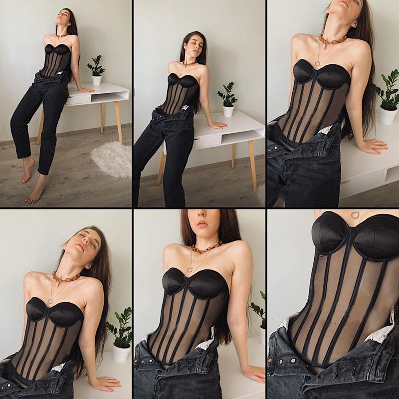 Solid color patchwork waistband with strapless top inside