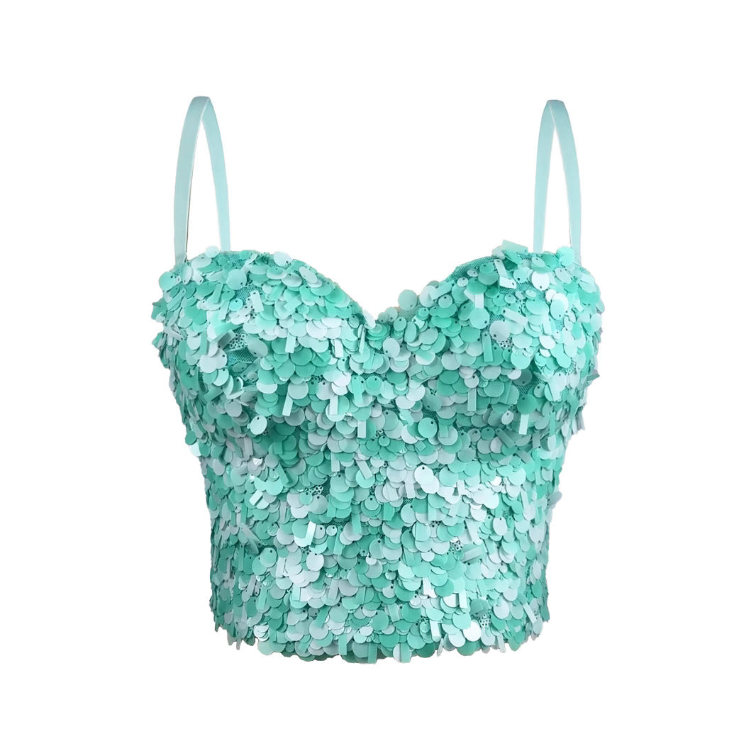Top brillante de lentejuelas con tirantes sexy