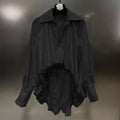 Ruched Loose Shirt For Women Lapel Long Sleeve Asymmetrical Hem Solid Minimalist Casual Blouses Female Clothing New