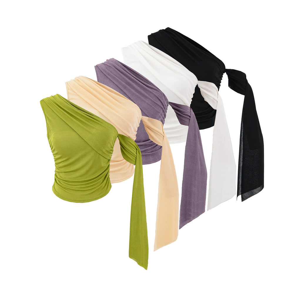Irregular T-shirt women's pleated tight top