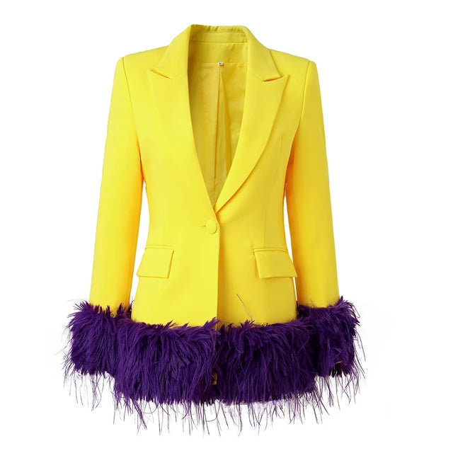 Blazer Largo Amarillo Joker Pelo Sintético Patchwork Fiesta Halloween Mujer