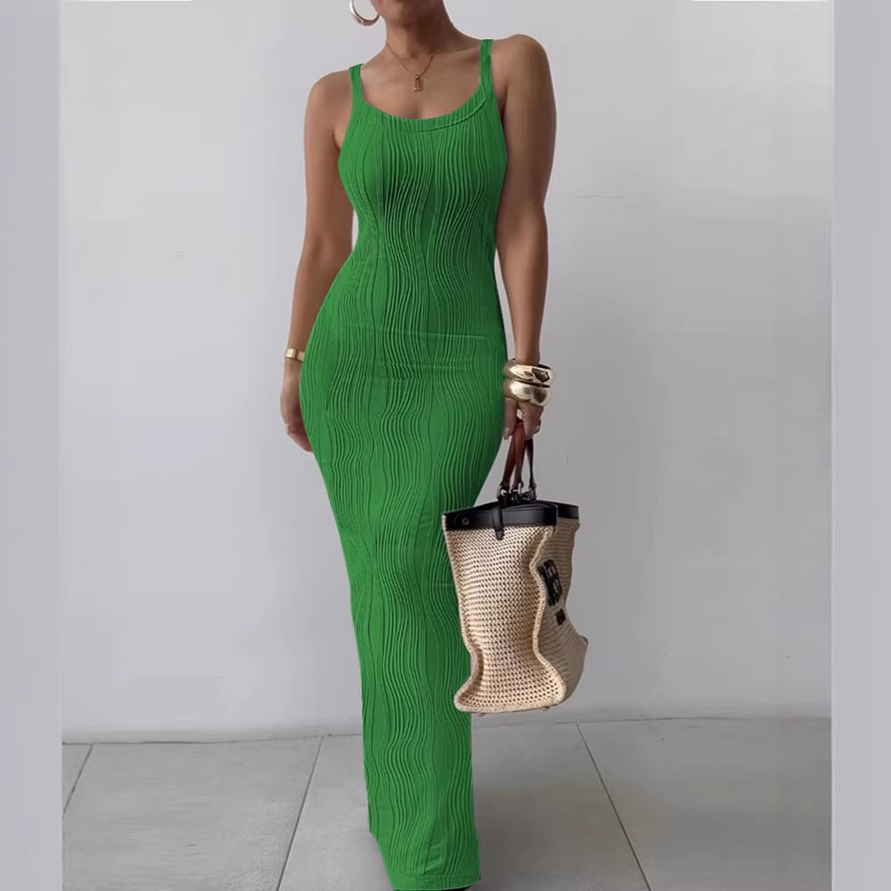Vestido largo sin mangas ajustado elegante de verano para mujer