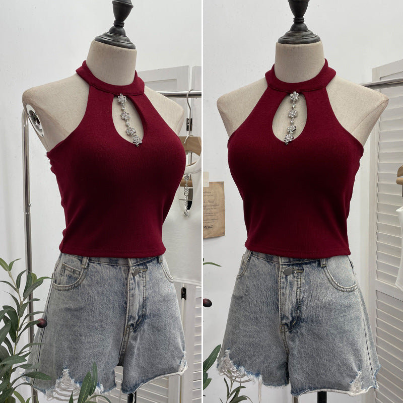 Hanging neck suspender sexy off shoulder top