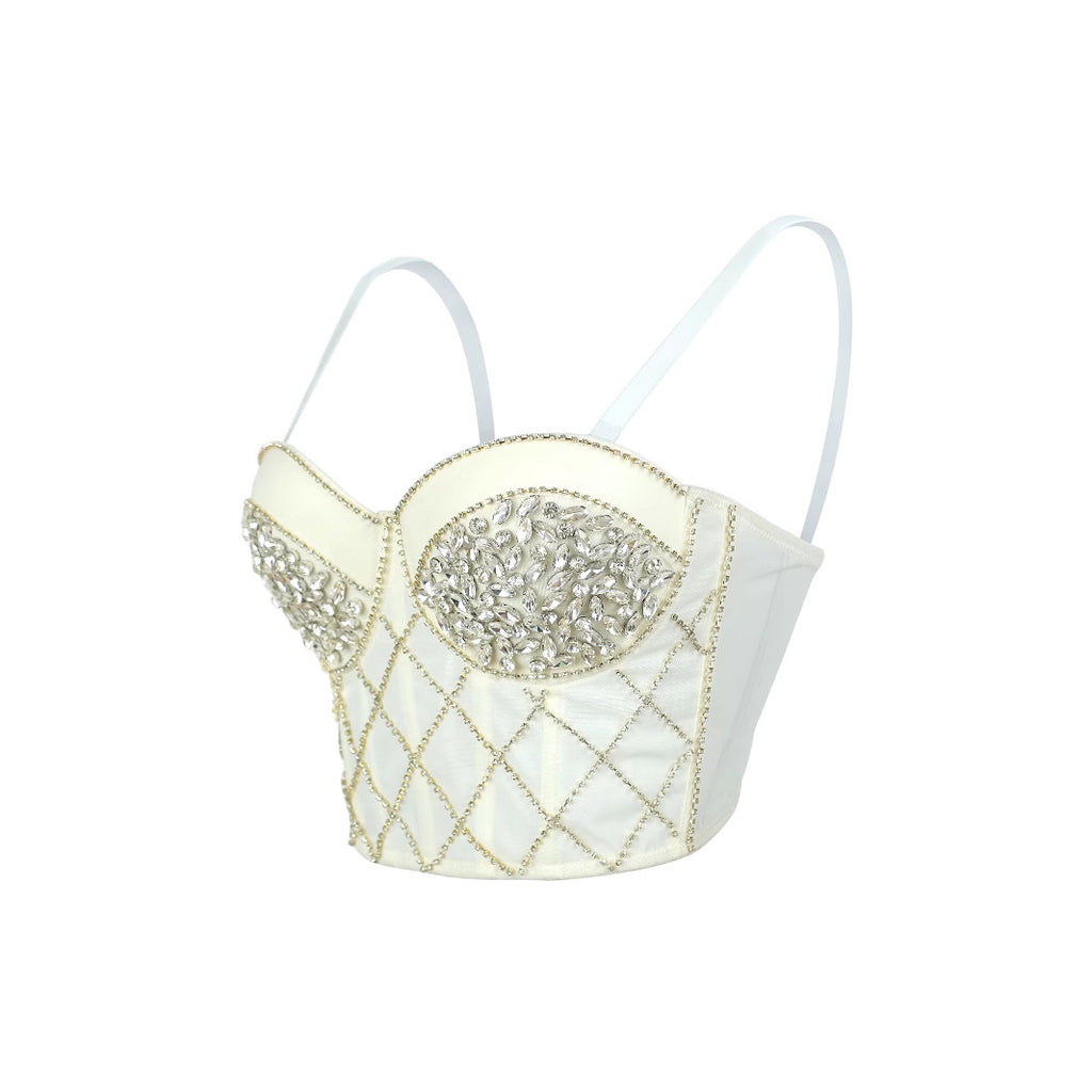 Strapless Bralette for Women with Rhinestone Pearl Diamond Pattern Heavy Workmanship