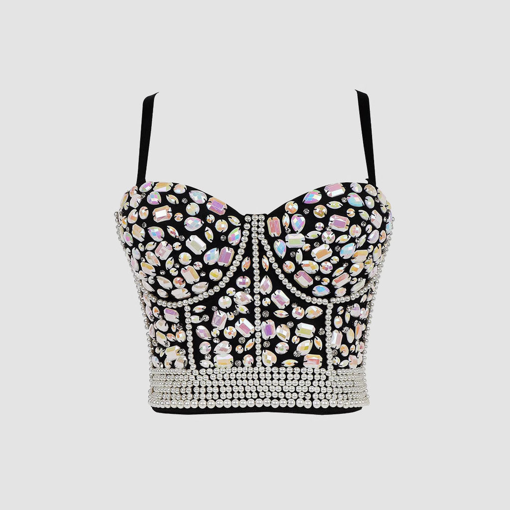 Top Bustier Bralette Pedrería Strass Tirantes Finos Mujer