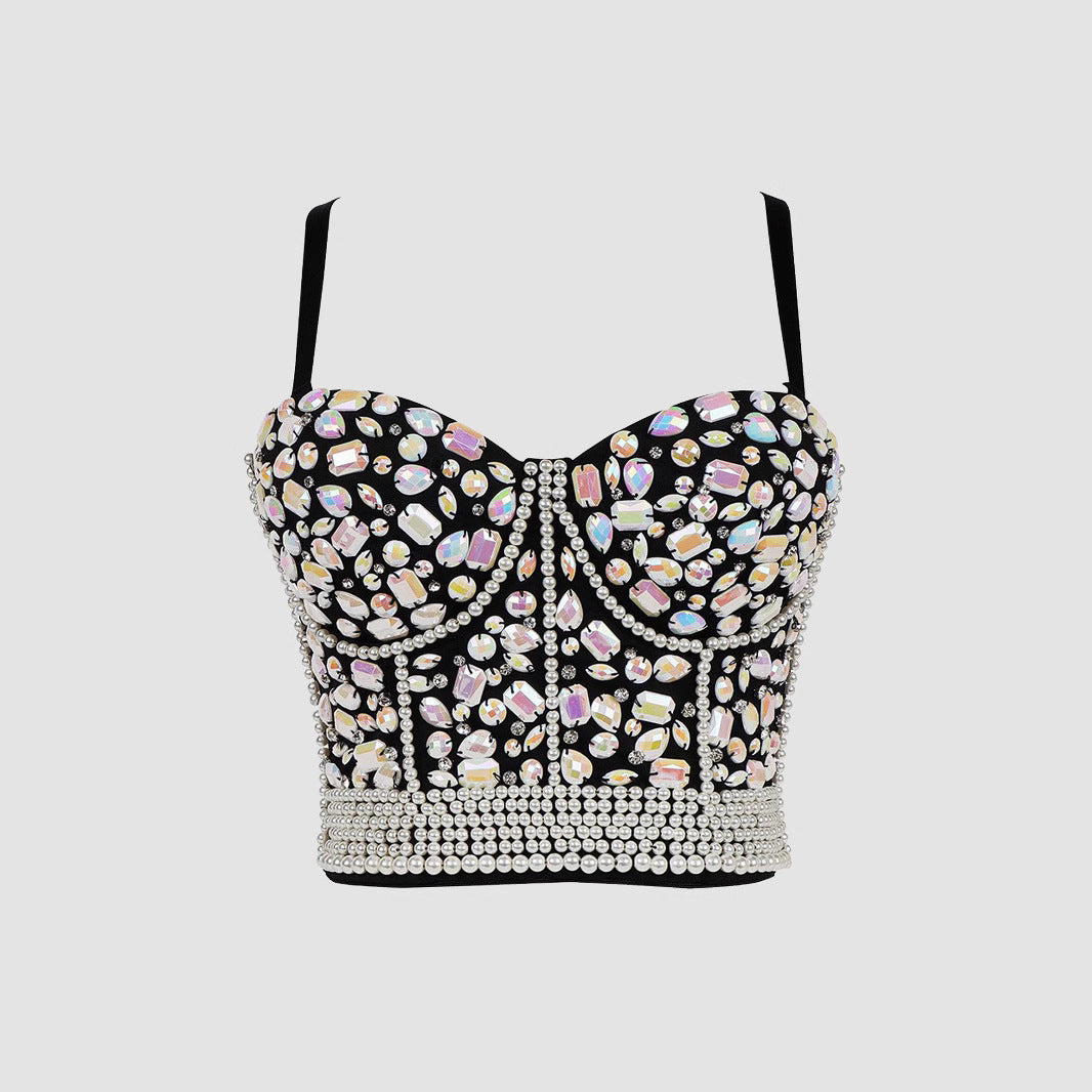 Top Bustier Bralette Pedrería Strass Tirantes Finos Mujer
