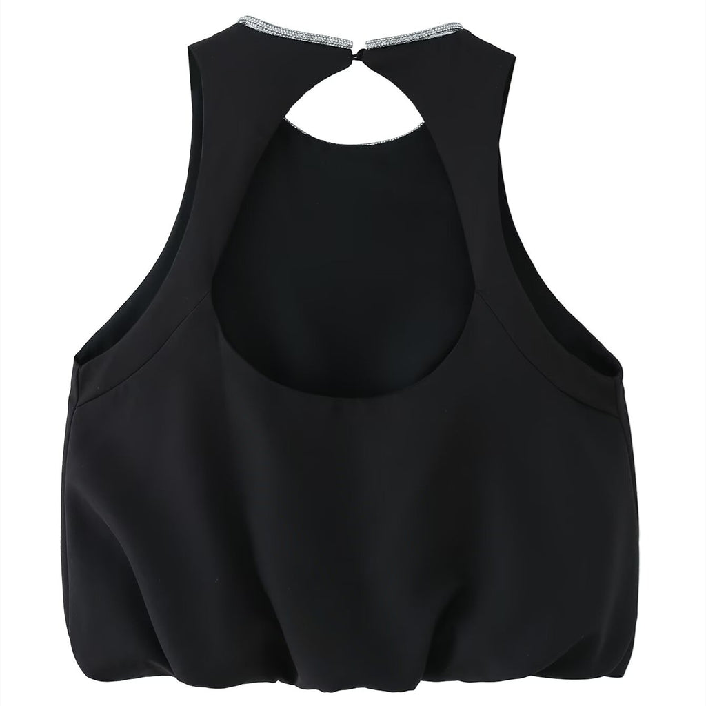 Bead diamond decoration with a small bubble sleeveless top