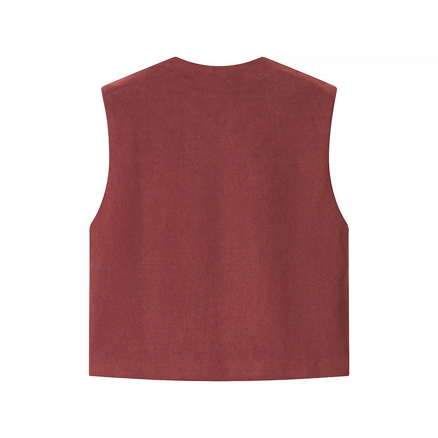 Fashion Embroidered Suede Texture Round Neck Vest Top for Women