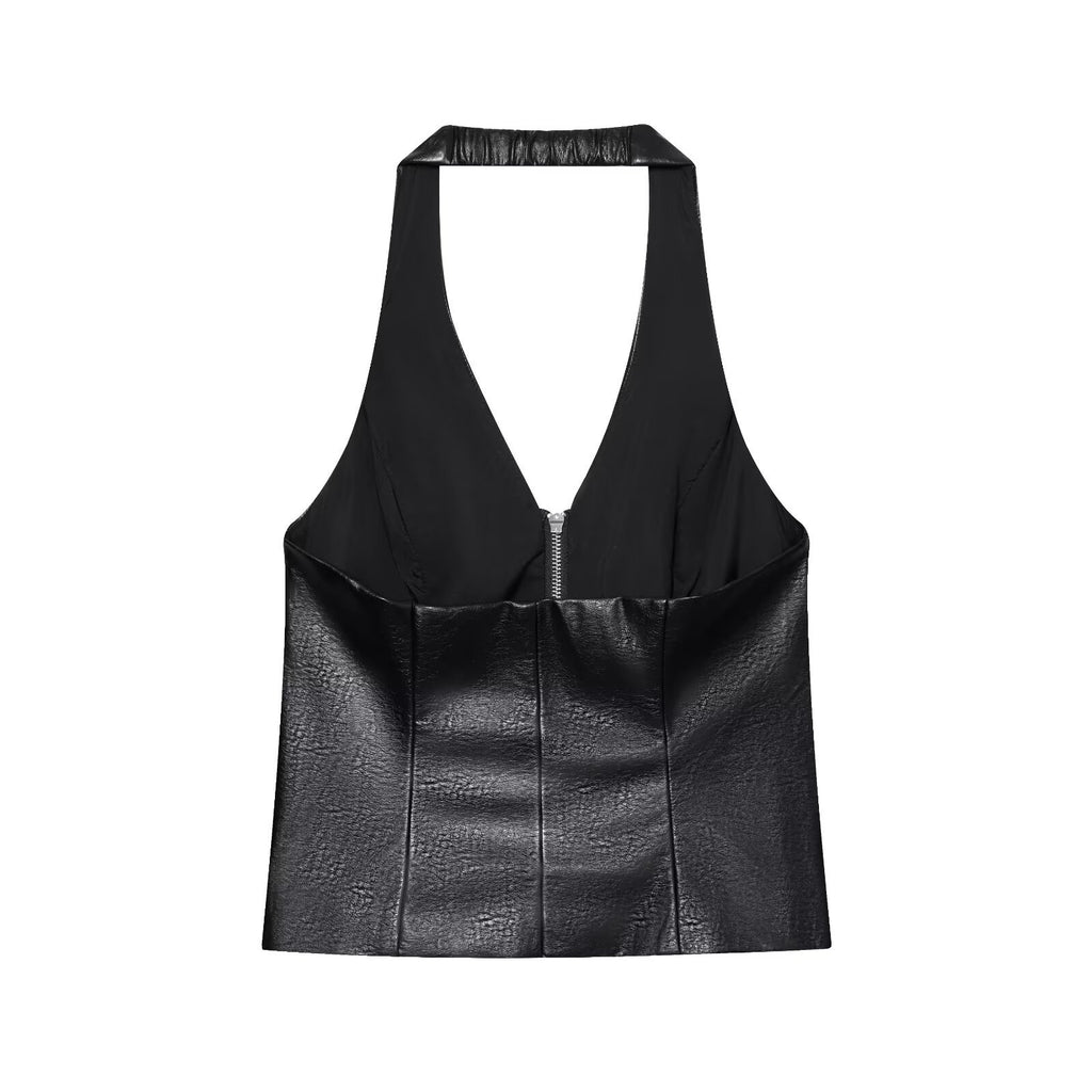 Slim fit neck hanging zipper top vest