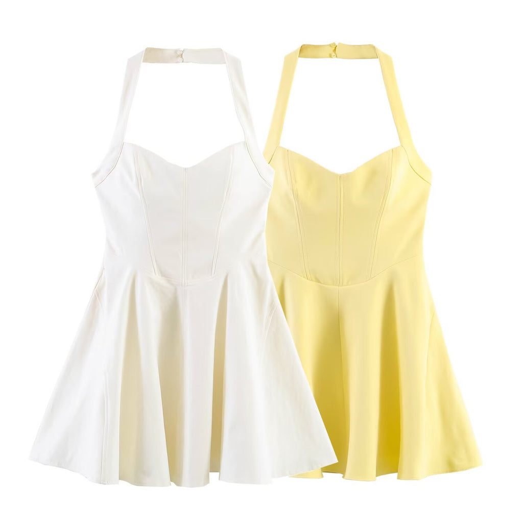 Spicy girl hanging neck wide hem dress for women's wear