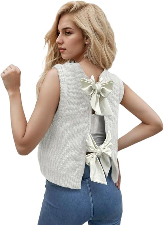 Casual Simple Bow Knit Cardigan Sweater for Women
